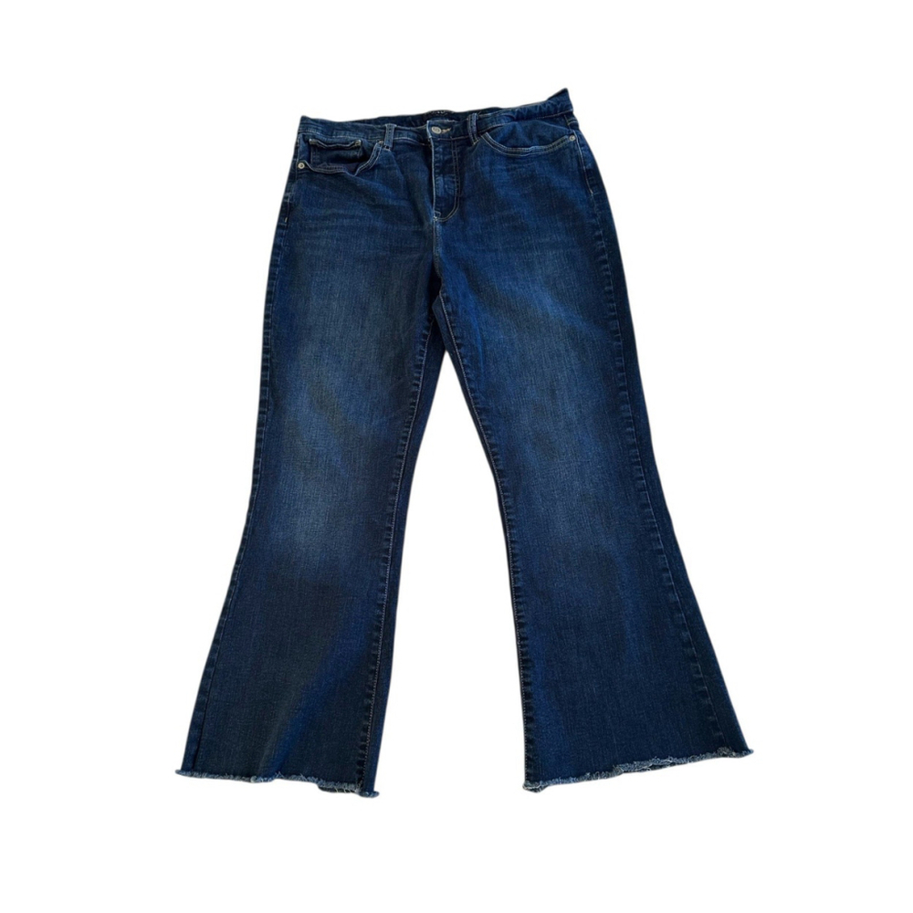 Lucky Brand High Rise Flare Stevie Denim Jeans Womens Size 14 / 32 Blue Raw Hem - Picture 15 of 16